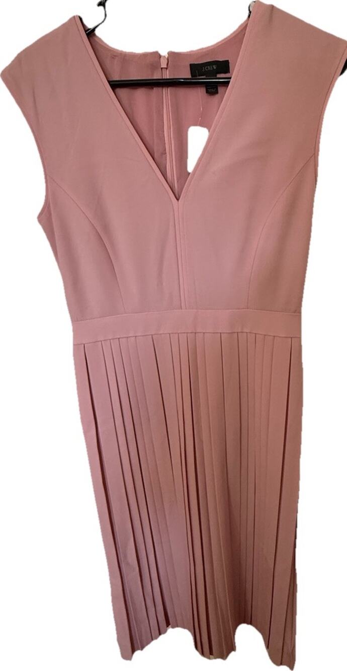 NWT J. CREW Women’s Pink Sleeveless Pleated Wool Blend Dress V-Neck Midi Size 2